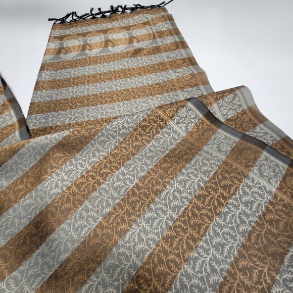 Brown Striped Paisley Floral Thin Long Rectangular Scarf - Picture 5 of 6